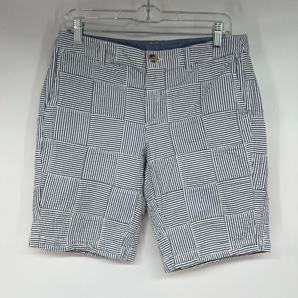 L.L. Bean Navy and White Striped Patchwork Seersucker Women’s Shorts